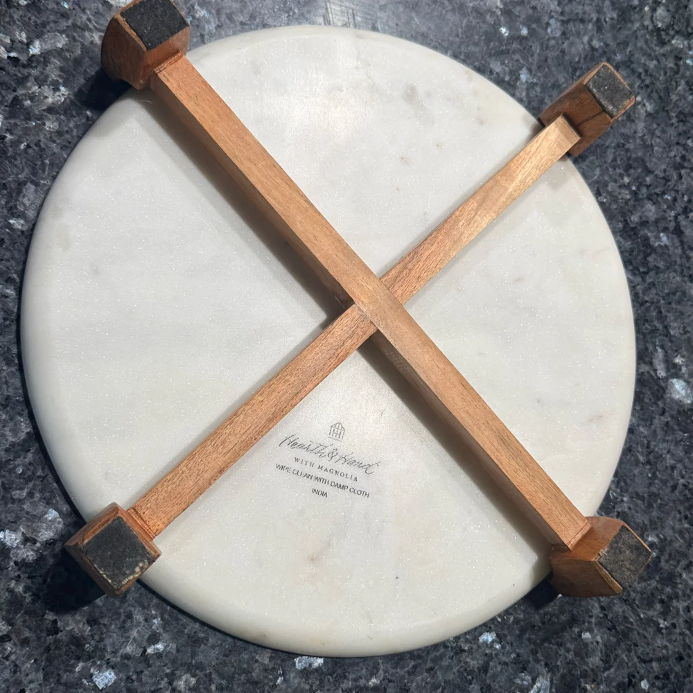 Hearth & Hand with Magnolia marble and wood footed Round 11.5